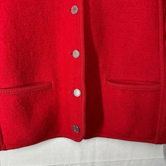 100% Boiled Wool Cardigan Cherry Red Cable Knit Size L Holiday Christmas Granny - Picture 3 of 16